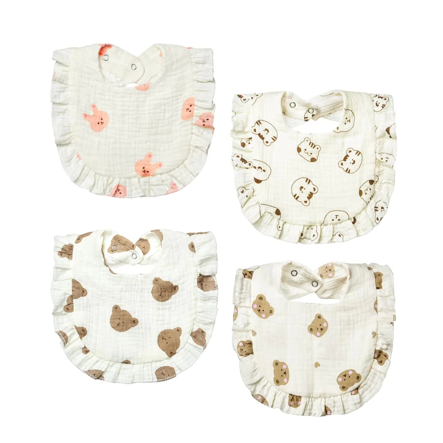 Lictin Muslin Baby Drool Bibs 4-Pack Baby Bandana Drool Bibs Cotton Unisex Snap Muslin Bibs for Boys Girls Absorbent & Soft for Teething and Drooling White Pattern