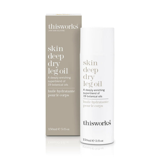THISWORKS skin deep dry leg oil: Deeply Enriching Blend of 9 Essential Oils for Shiny Soft Skin 5.28 Fl Oz (150ml)