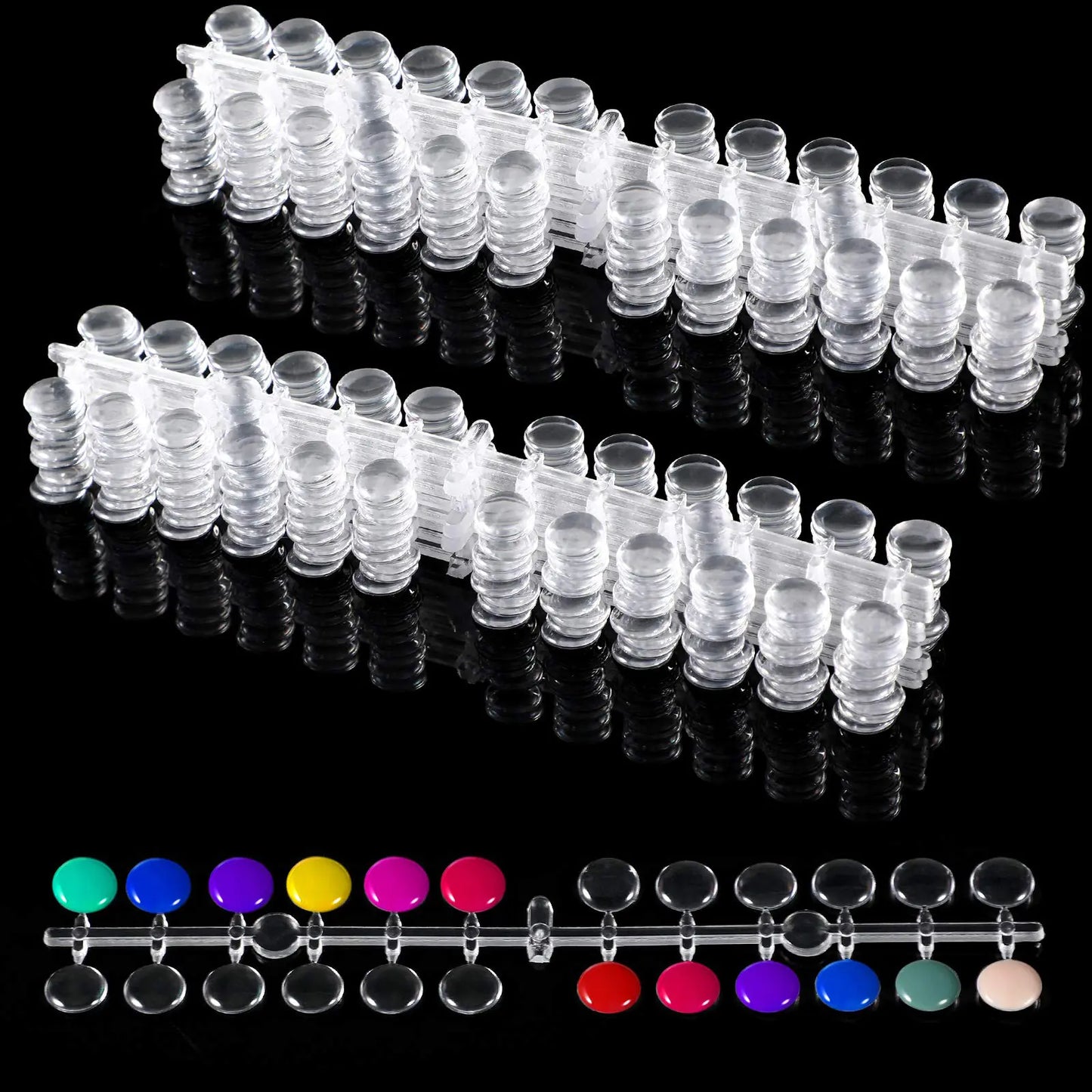 480 Tips Round False Nail Display Tips Nail Color Display Chart Nail Display Card Sticks with Adhesive Sticker for Colorful Nail Polish DIY Training Practicing Displaying (Transparent)