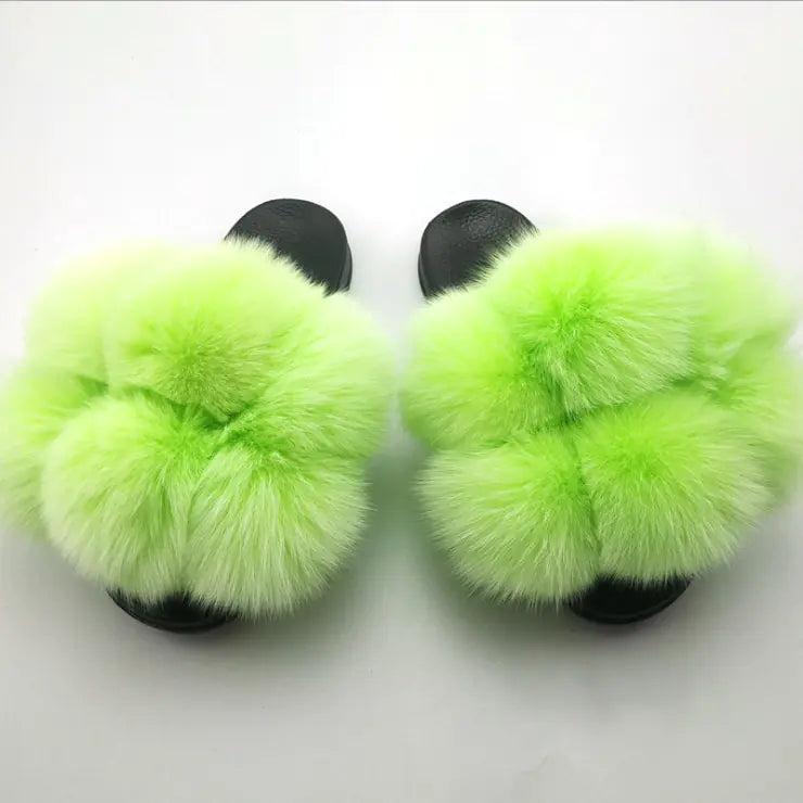 Women's European and American Style Colorful Fur Slippers
