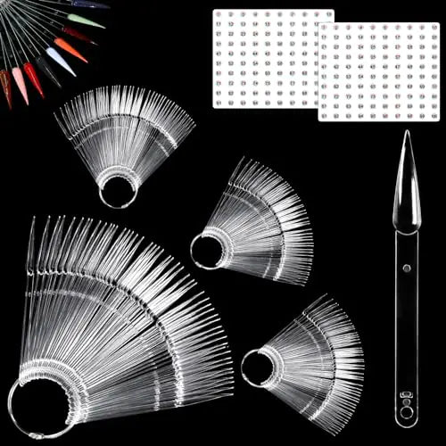 Allstarry 200 Pcs Clear & Natural Nail Swatch Sticks with Ring and Numbered Tips Pointed Shaped Nail Art Polish Display Tips False Nail Sample Sticks Sacks of Transparent Nail Practice for Manicure