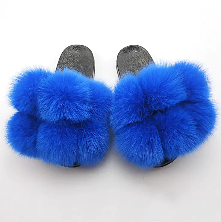 Women's European and American Style Colorful Fur Slippers
