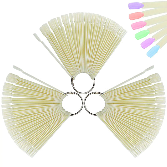 ZOENHOU 150 PCS Natural Nail Swatches Sticks Plastic Nail Polish Sticks Nail Color Tips Display Practice Nail Art Sample Sticks with Ring for Professional Use Home DIY Art Supplies