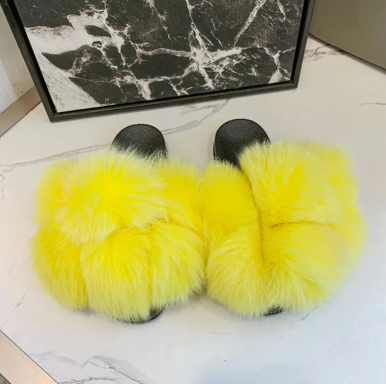 Women's European and American Style Colorful Fur Slippers