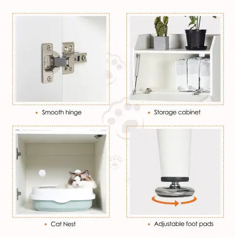 Litter Box Enclosure With Shelves And Doors White Wooden Hidden Cat Litter Box Furniture Industrial Indoor Cat House Washroom Pet Crate Storage Cabinet