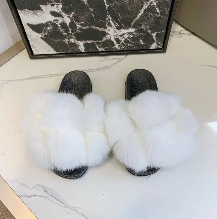 Women's European and American Style Colorful Fur Slippers