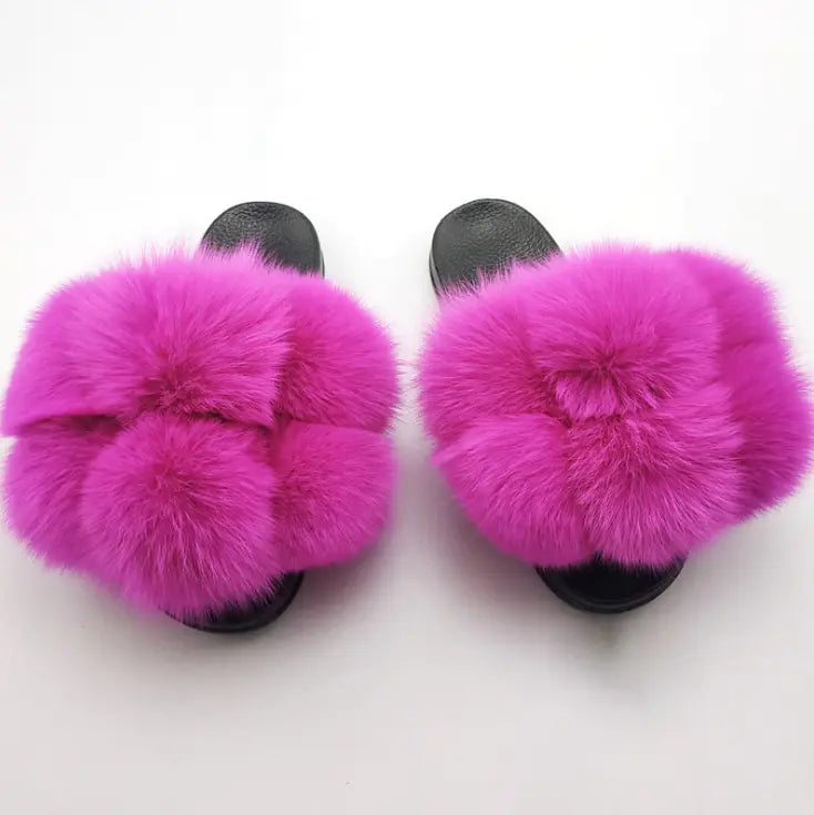 Women's European and American Style Colorful Fur Slippers
