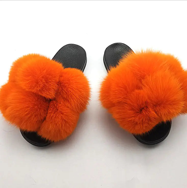 Women's European and American Style Colorful Fur Slippers